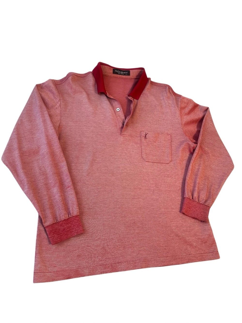 Vintage Saint Laurent Long Sleeve Polo Shirt Size M Red Tonal Contrast